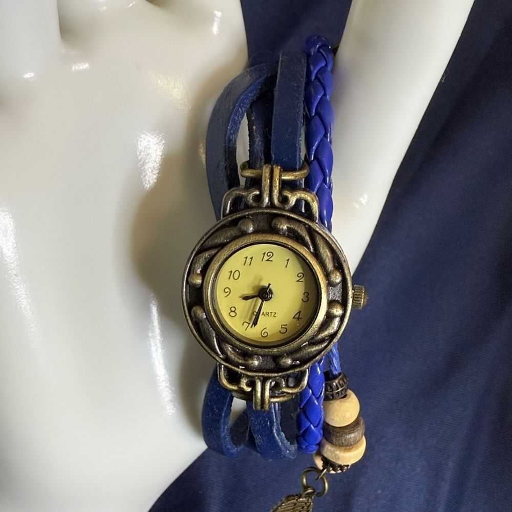 Antique Brass and Blue Leather Watch